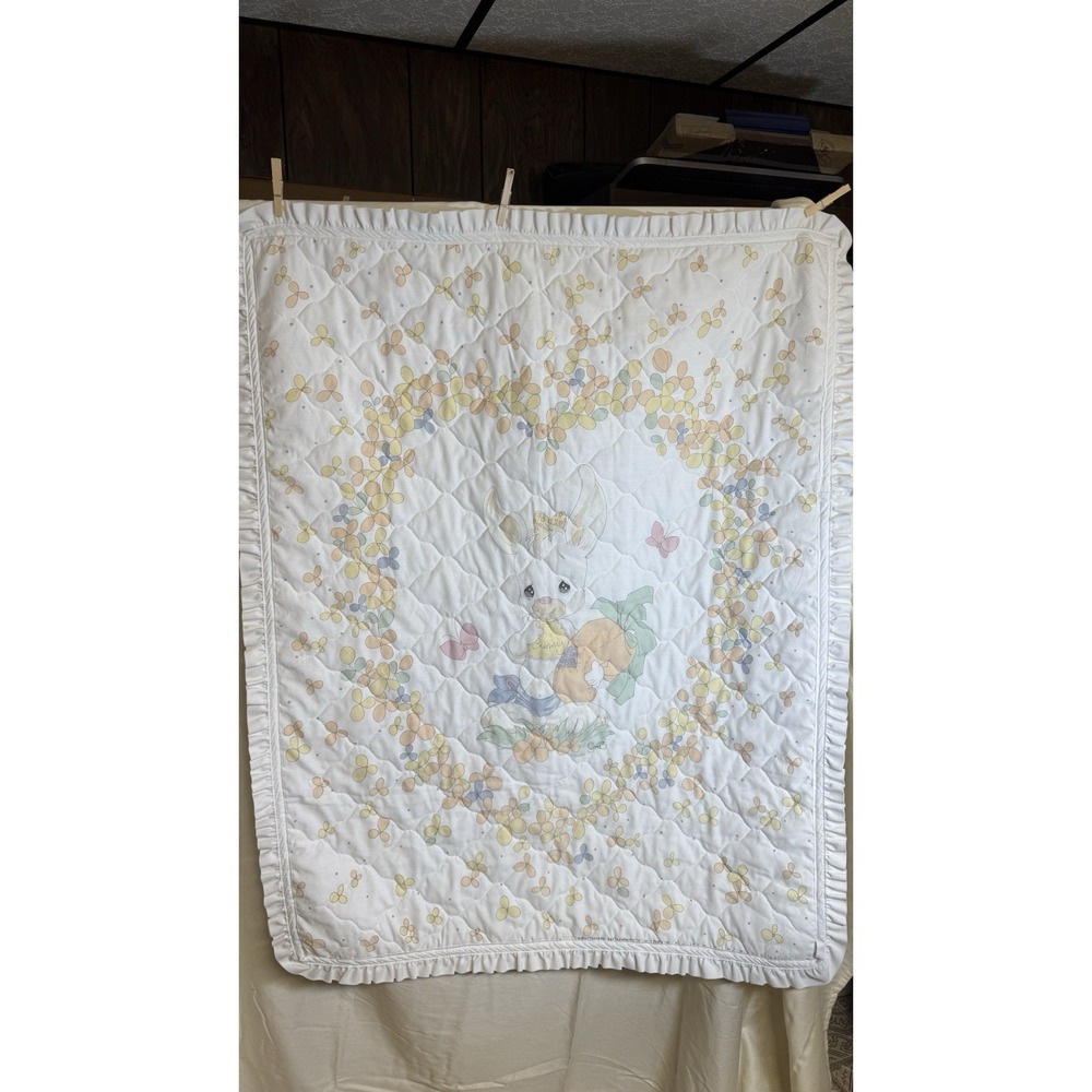 Precious Moments Quilt Baby Blanket Nursery Crib Comforter Vintage Bunny Rabbit